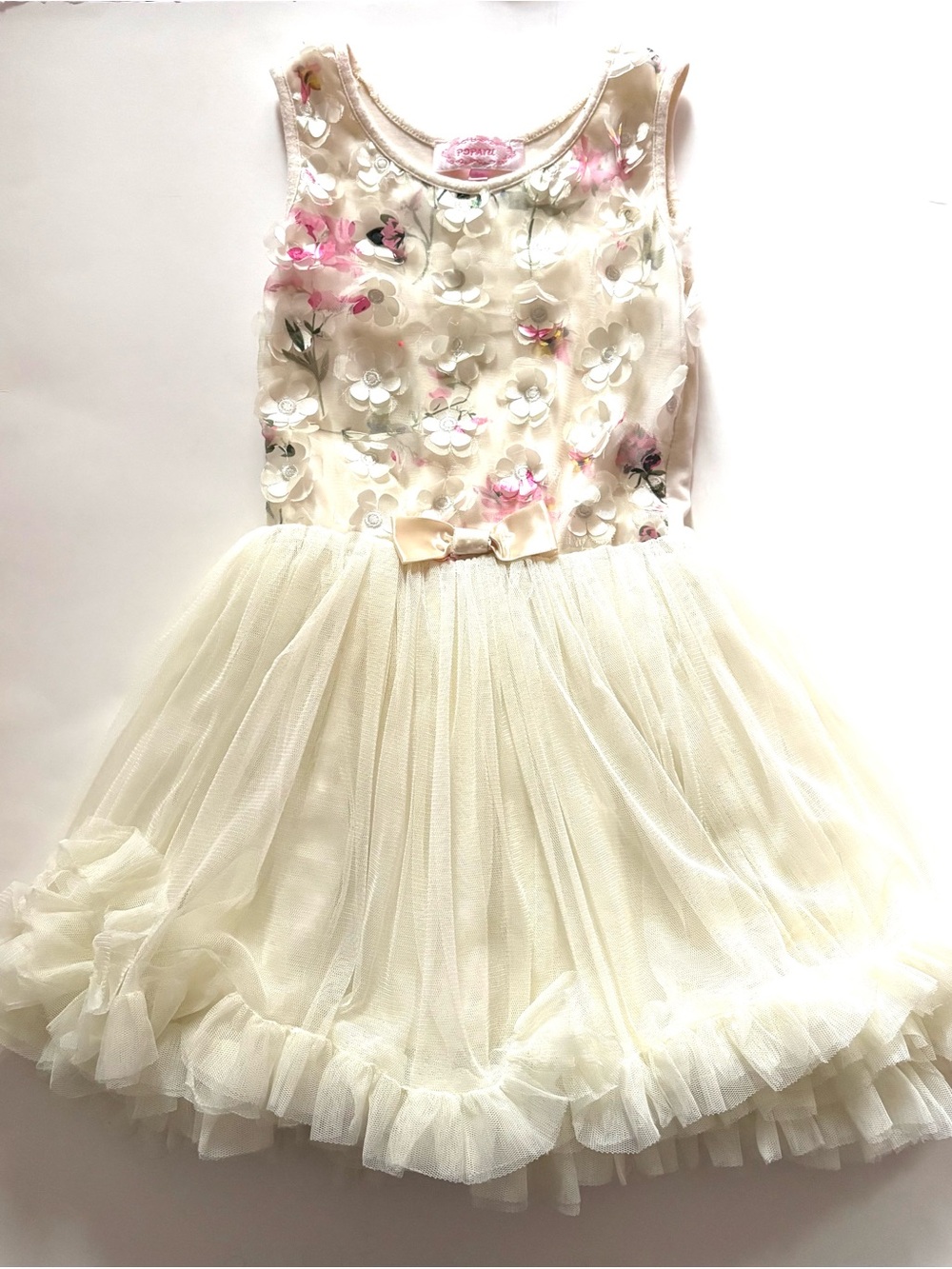 Popatu Ivory Girls Party Dress with Tulle Layers
